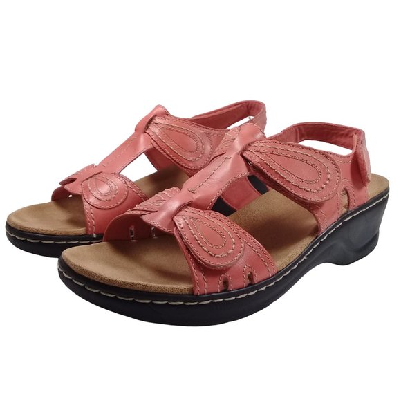 Clarks Women's Lexi Open Toe Sling Back Coral Leather Sandals Size 11M - Picture 4 of 13